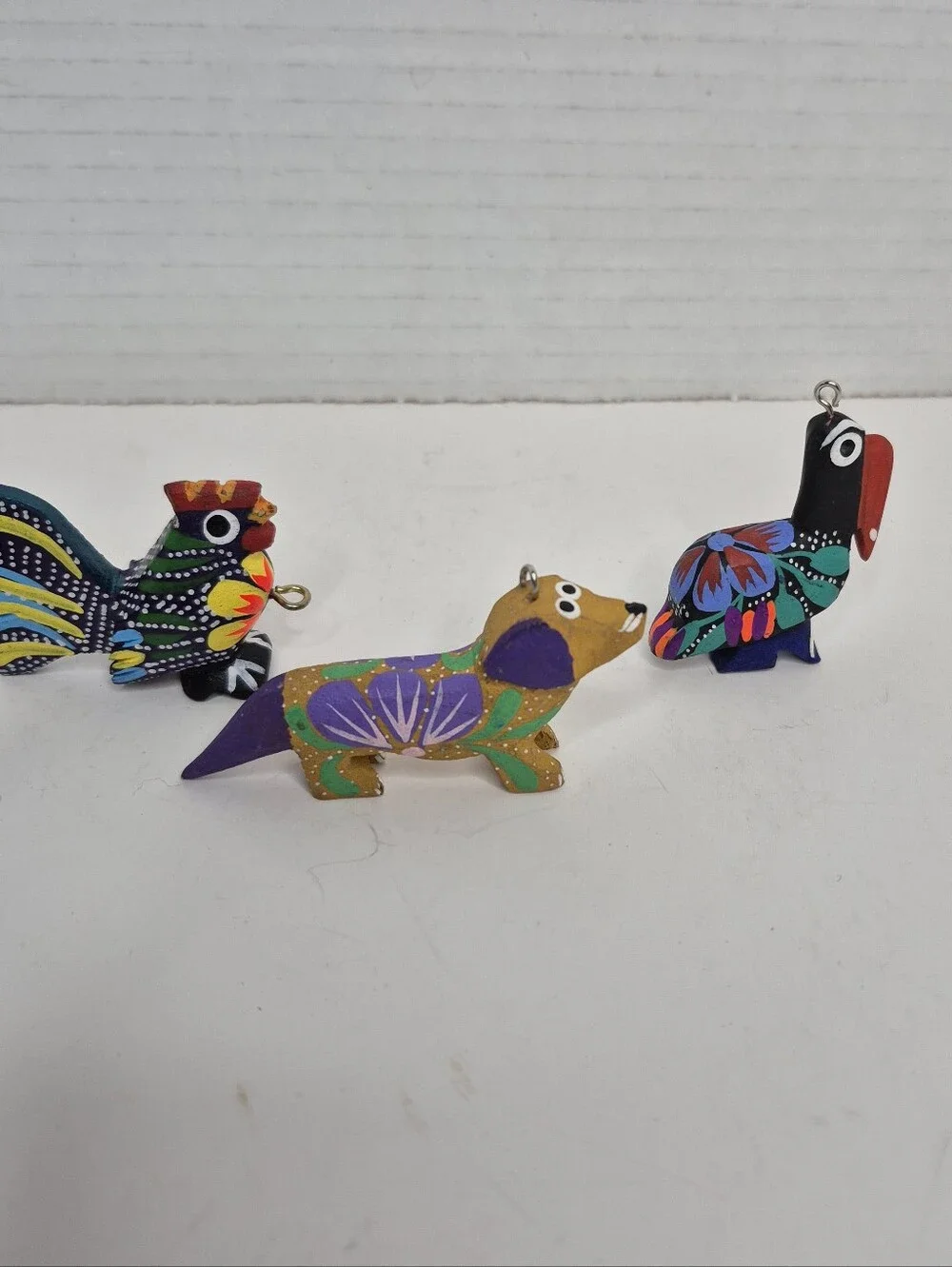 Colorful Handpainted Wood Animal Ornament Lot of Five READ